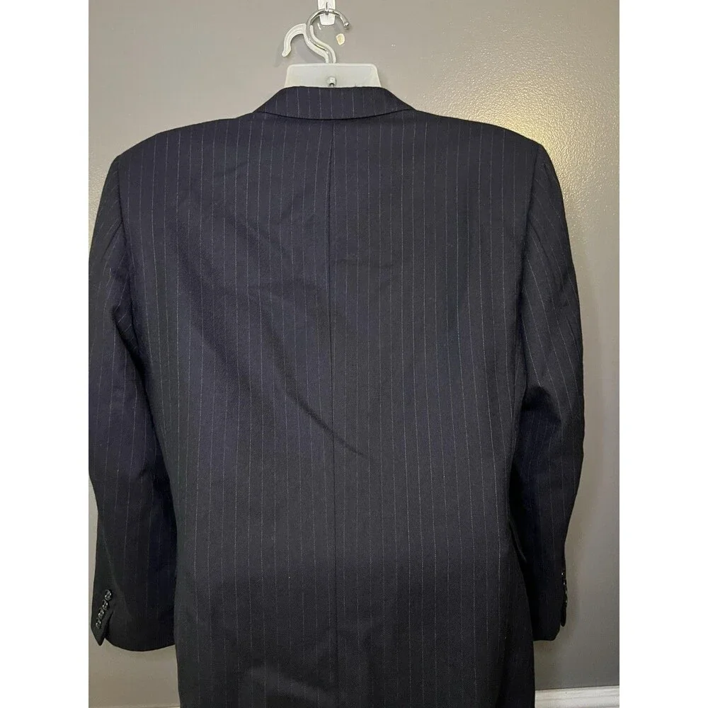 Christopher Brooks Suit Jacket Mens 41R Blue Pinstripe Double Breasted Wool